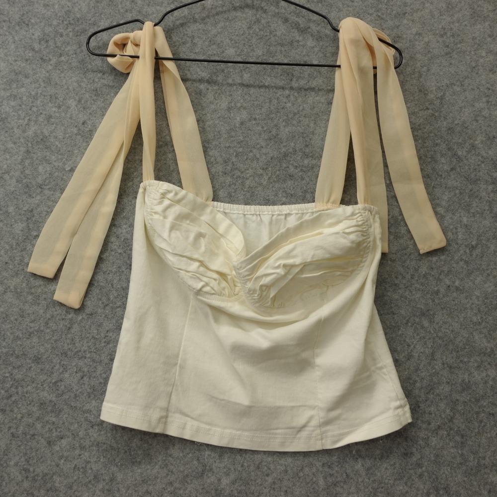 Y2K Corset Crop Top Womens M Off White Ren Faire Milkmade Coquette Shoulder Tie